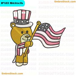 4Th Of July Celebratory Teddy Bear Embroidery Design 1