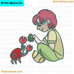 A Moment Of Friendship Between Child And Crab Embroidery Design 8