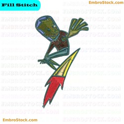 Alien Riding Rocket Embroidery Design 3