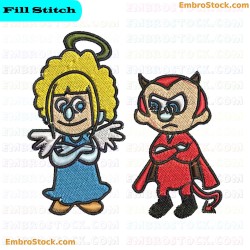 Angel And Devil Baby Cartoon Characters Embroidery Design 3