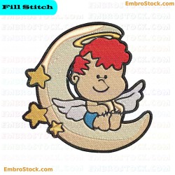 Angel Boy On Moon Embroidery Design 9