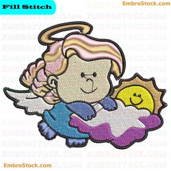 Angel Girl Embracing The Sun Embroidery Design 1