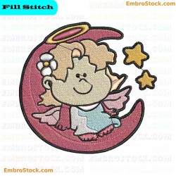 Angel On Moon Embroidery Design 3