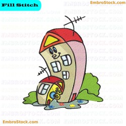 Animated Cartoon Building Embroidery Design 4