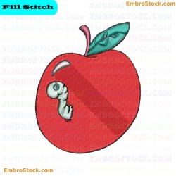 Apple With Worm Embroidery Design 3