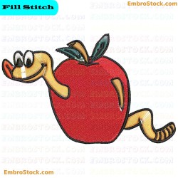 Apple With Worm Embroidery Design 45