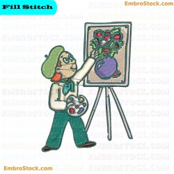 Artist Painting A Flower Vase Embroidery Design 1