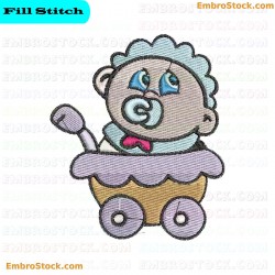 Baby Boy In Stroller Embroidery Design 1