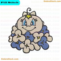 Baby Character Surrounded By Flowers Embroidery Design 10