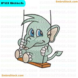 Baby Elephant On Swing Embroidery Design 4