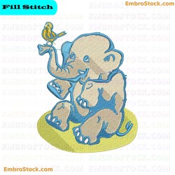 Baby Elephant With Bird Embroidery Design 16