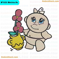 Baby Girl With Flower Pot Embroidery Design 8