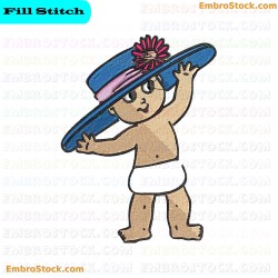 Baby Holding Hat Embroidery Design 32