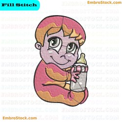 Baby Holding Milk Bottle Embroidery Design 46