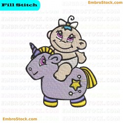 Baby On Unicorn Embroidery Design 7