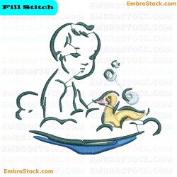 Baby Playing With Duck Embroidery Design 17