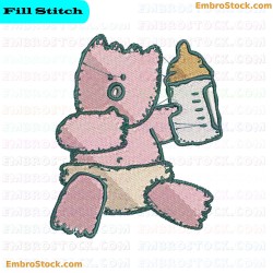 Baby With Milk Bottle Embroidery Design 1