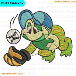 Baseball Frog Embroidery Design 2