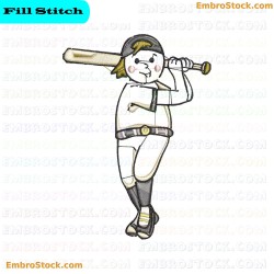 Baseball Kid Player Embroidery Design 7