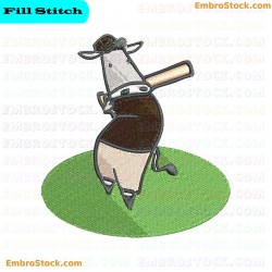 Baseball Playing Cow Embroidery Design 26