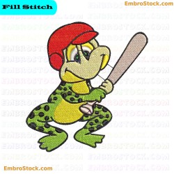 Baseball Playing Frog Embroidery Design 1