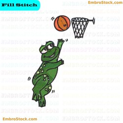 Basketball Playing Frog Embroidery Design 3