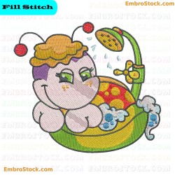 Bathtime Ladybug Embroidery Design 1