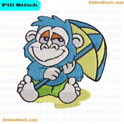 Beach Monkey With Surfboard Embroidery Design 5