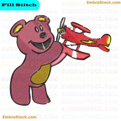 Bear Holding Airplane Embroidery Design 2