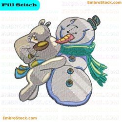 Bear Hugging Snowman Embroidery Design 1