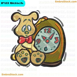 Bear Leaning On Clock Embroidery Design 1