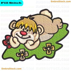 Bear Lying On Grass Embroidery Design 13