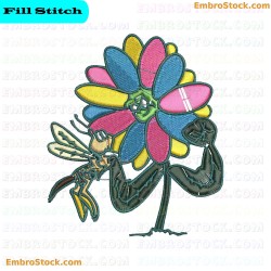 Bee And Flower Embroidery Design 5