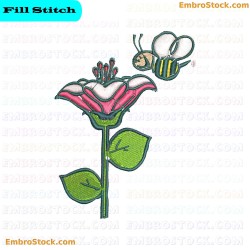 Bee Approaching Flower Embroidery Design 6