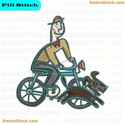 Biking With Dog Embroidery Design 1