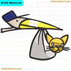 Bird Carrying Cat Embroidery Design 46