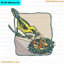 Bird Feeding Chicks Embroidery Design 6