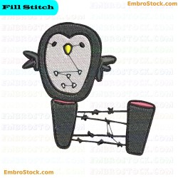 Bird On Farm Fence Embroidery Design 9