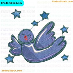 Bird With Stars Embroidery Design 9