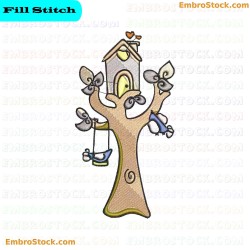 Birdhouse Tree Embroidery Design 3