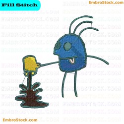 Blue Rabbit Character Pouring Brown Liquid Embroidery Design 12