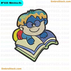 Boy Reading Book Embroidery Design 10