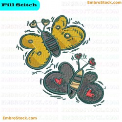 Butterflies With Hearts Embroidery Design 1