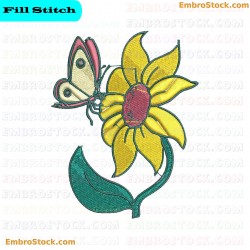 Butterfly On Sunflower Embroidery Design 70