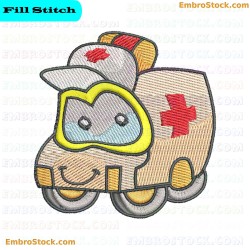 Cartoon Ambulance Embroidery Design 7