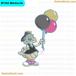 Cartoon Bear Character With Balloons Embroidery Design 40