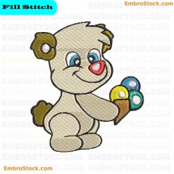 Cartoon Bear Holding Ice Cream Embroidery Design 25