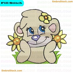 Cartoon Bear With Flowers Embroidery Design 7