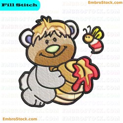 Cartoon Bear With Honey And Bee Embroidery Design 9