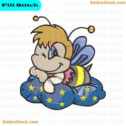 Cartoon Bee On Cloud Embroidery Design 3